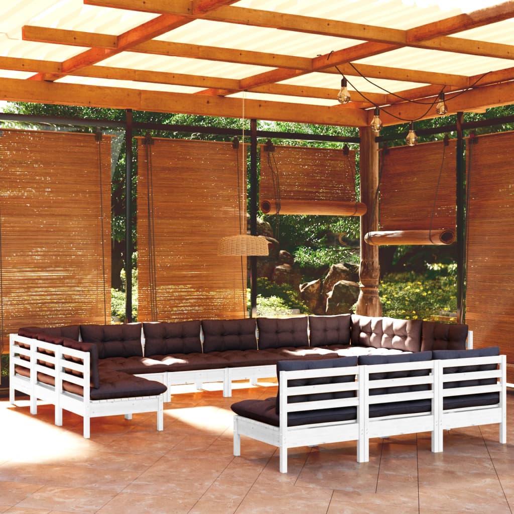 vidaXL Solid Pinewood Patio Lounge Set 13 Piece with Cushions Multi Colors-9