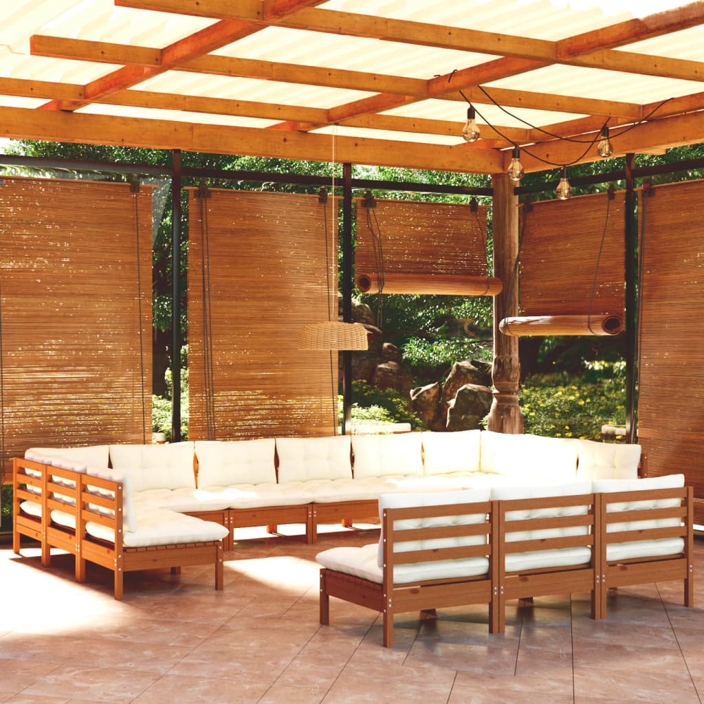 A modular garden sofa set with a low table, showcasing its solid wood construction.