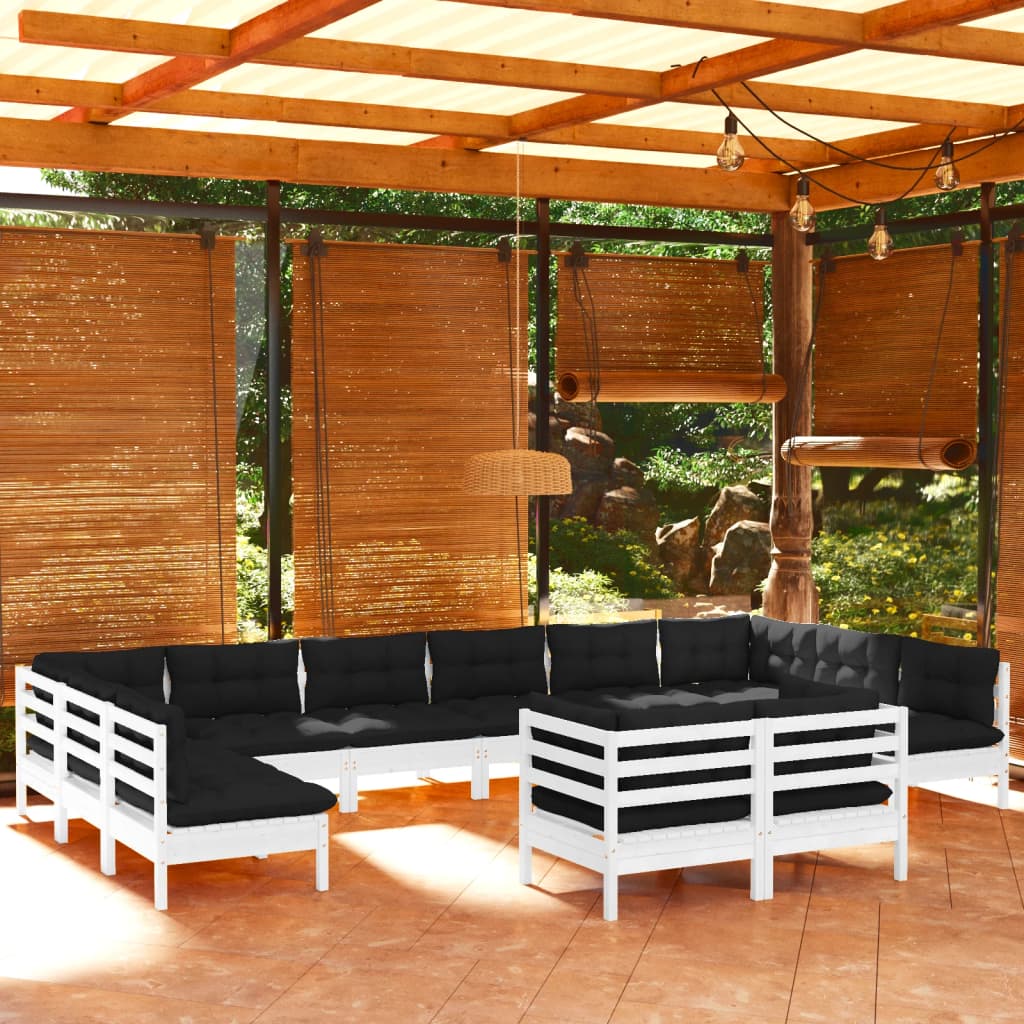 vidaXL Solid Pinewood Patio Lounge Set 12 Piece with Cushions Multi Colors-9