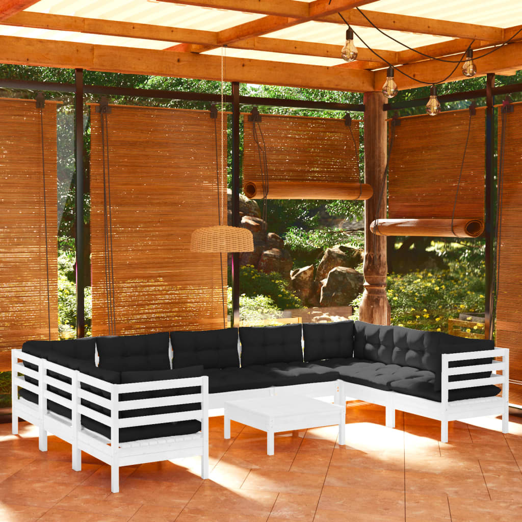 vidaXL Solid Pinewood Patio Lounge Set 10 Piece with Cushions Multi Colors-9