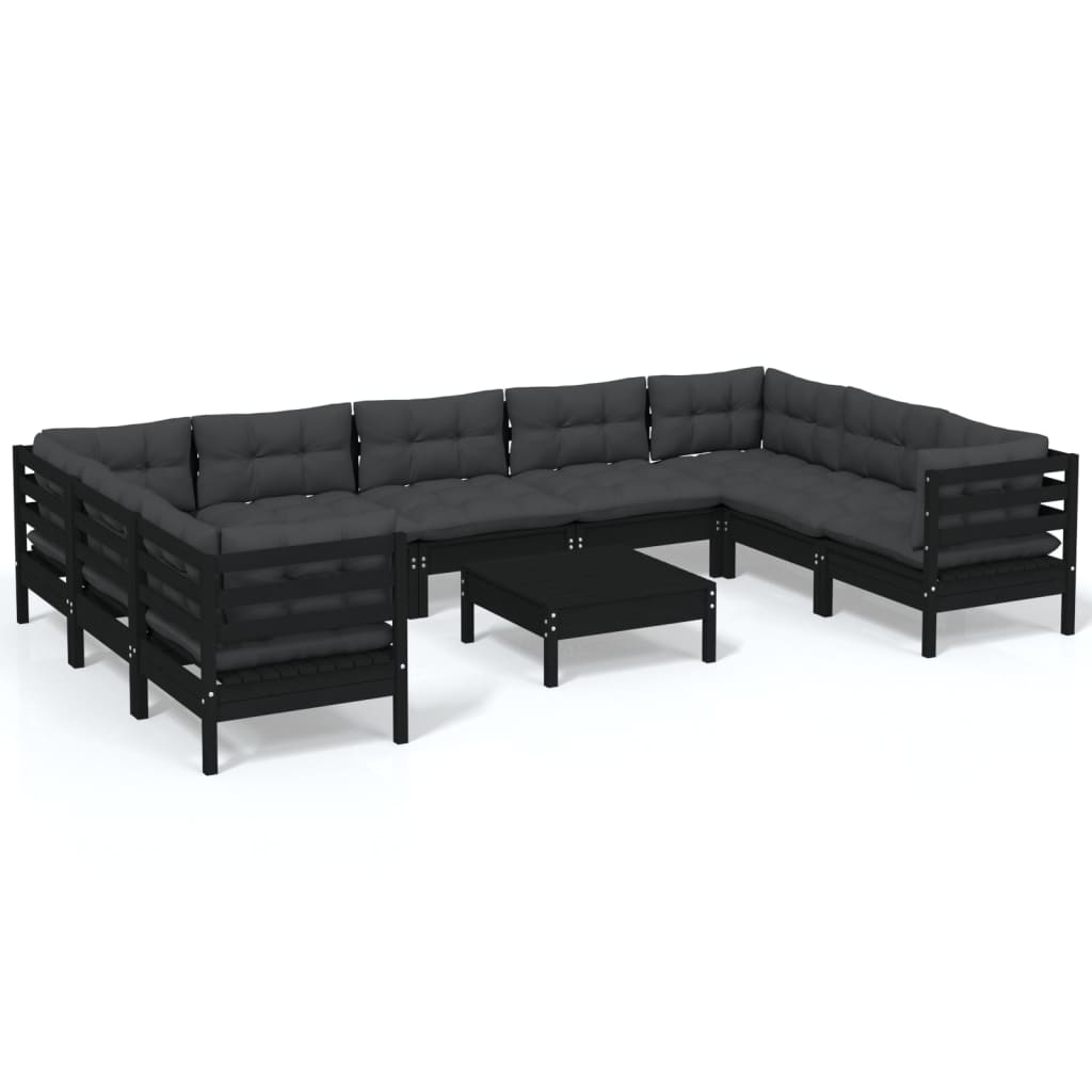vidaXL Solid Pinewood Patio Lounge Set 10 Piece with Cushions Multi Colors-2