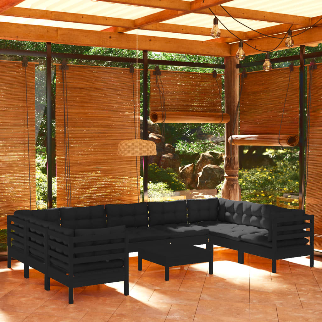 vidaXL Solid Pinewood Patio Lounge Set 10 Piece with Cushions Multi Colors-5