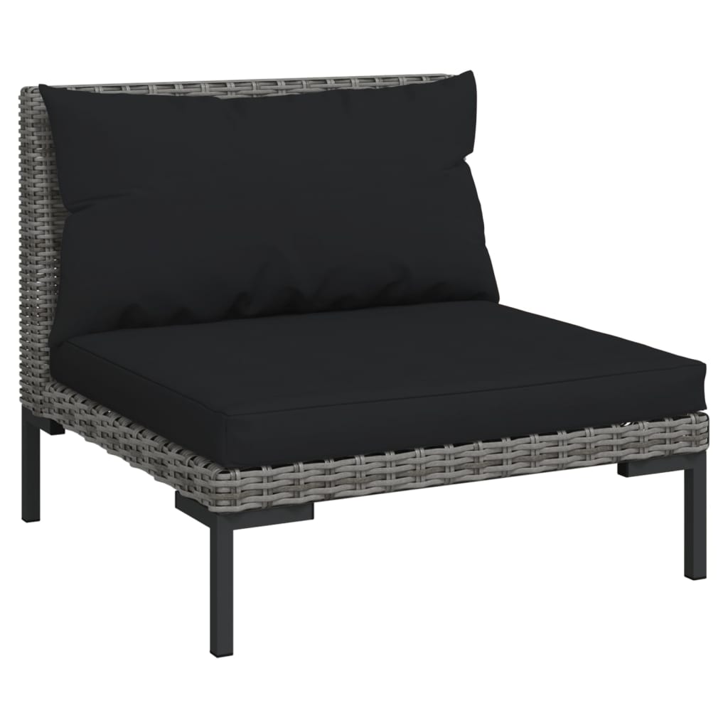 Durable modular garden lounge set in black aluminum and PE rattan with padded seat and back cushions.