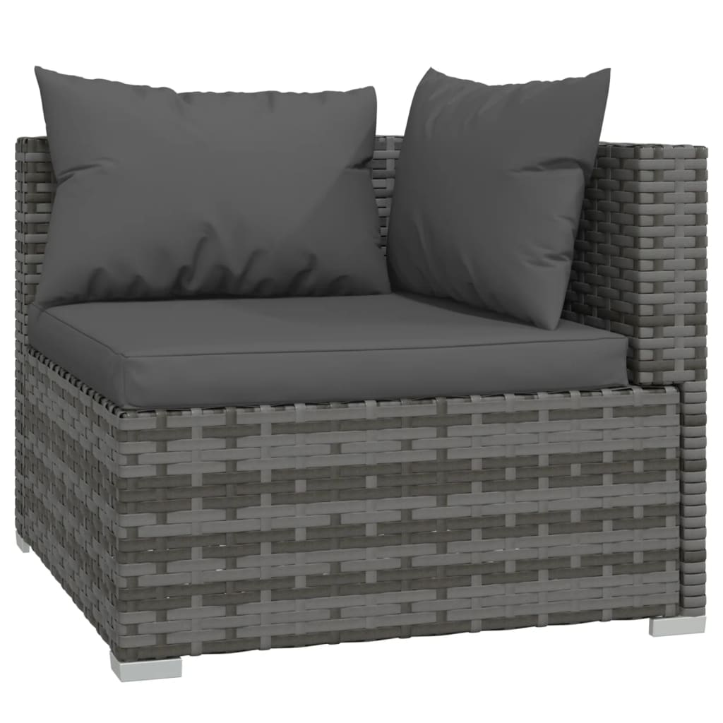 vidaXL 6 Piece Patio Lounge Set with Cushions Poly Rattan Gray-2