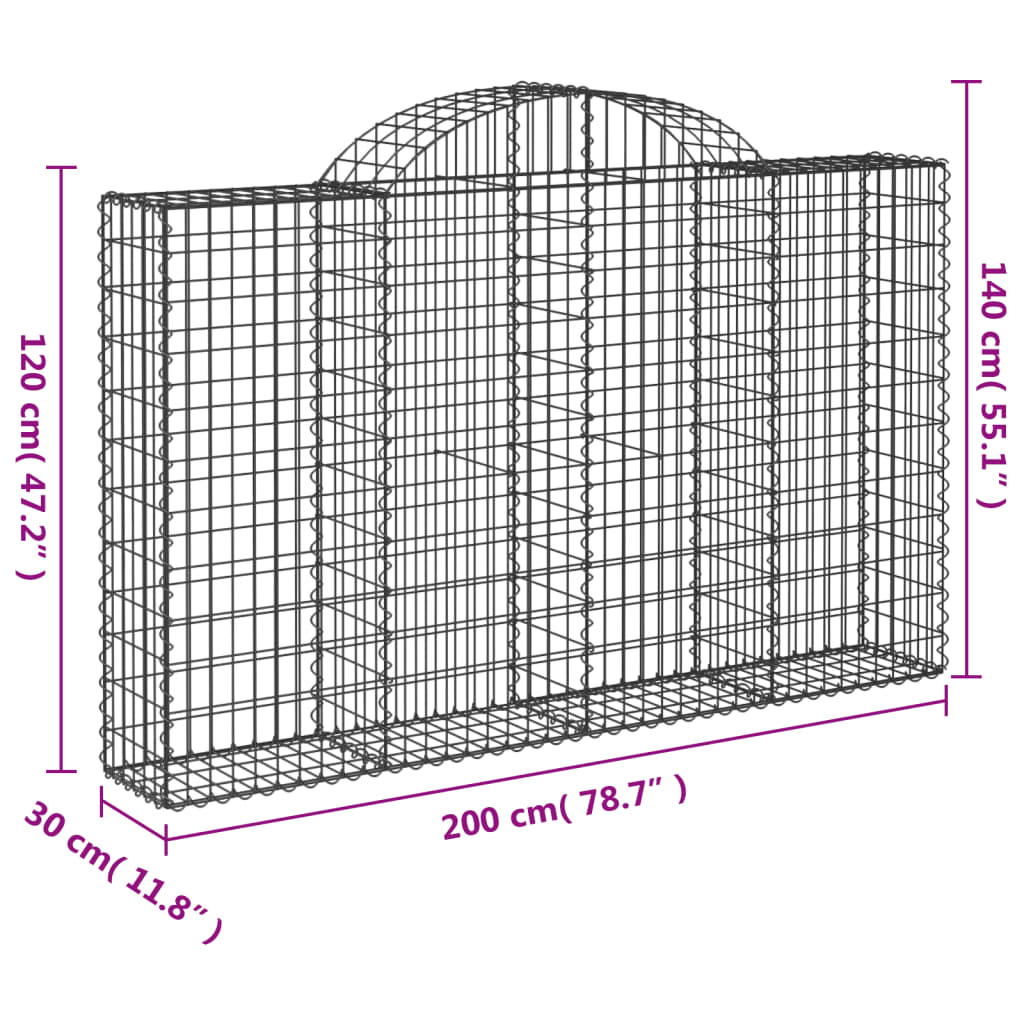 vidaXL Arched Gabion Baskets 6 pcs 78.7"x11.8"x47.2"/55.1" Galvanized Iron-3