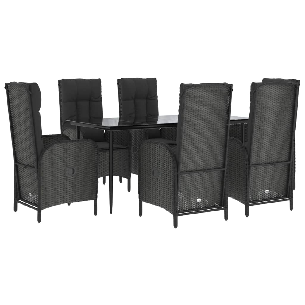 vidaXL 7 Piece Patio Dining Set with Cushions Black Poly Rattan-1