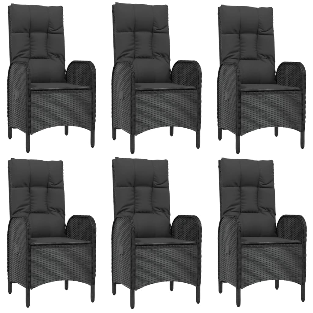 vidaXL 7 Piece Patio Dining Set with Cushions Black Poly Rattan-2
