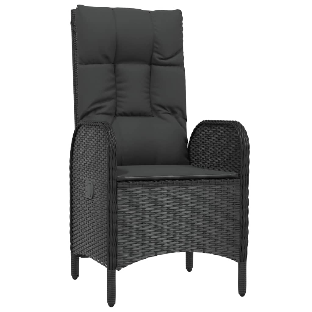 vidaXL 7 Piece Patio Dining Set with Cushions Black Poly Rattan-3