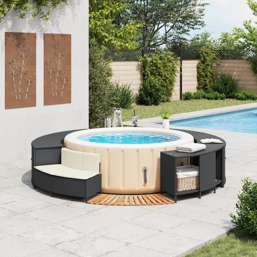vidaXL Hot Tub Surround Bench and Spa Step Poly Rattan and Solid Wood Acacia-2