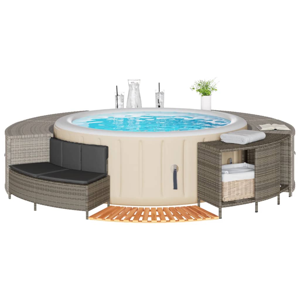 vidaXL Hot Tub Surround Bench and Spa Step Poly Rattan and Solid Wood Acacia-7