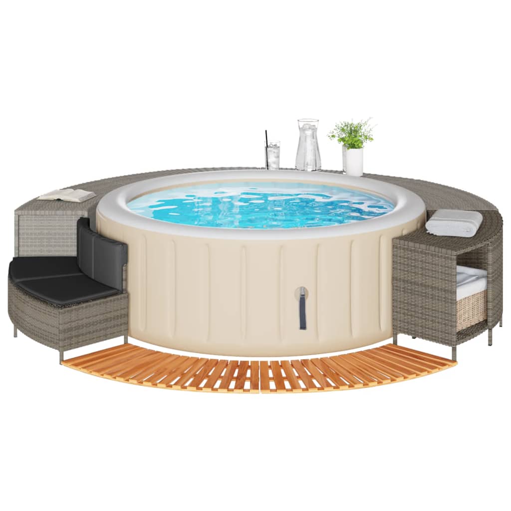 vidaXL Hot Tub Surround Bench and Spa Step Poly Rattan and Solid Wood Acacia-6