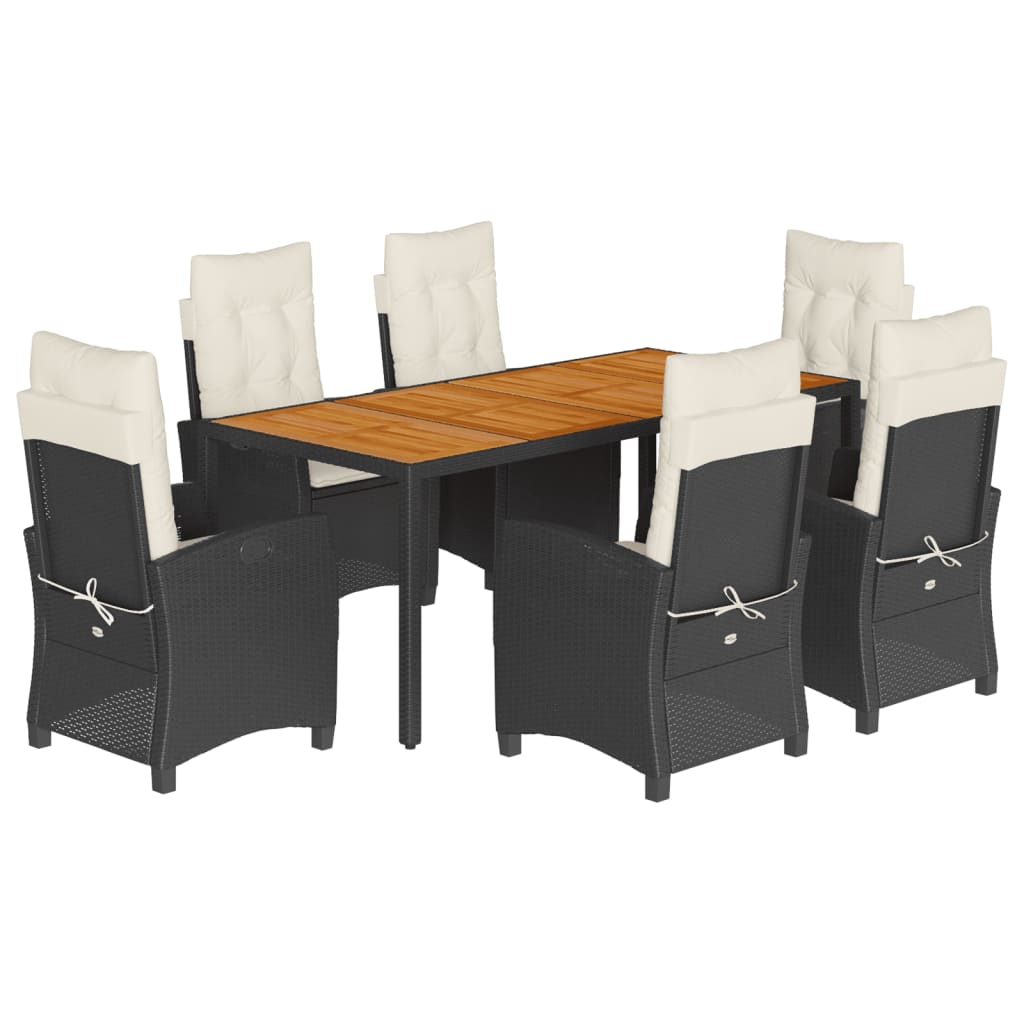 vidaXL 7 Piece Patio Dining Set with Cushions Black Poly Rattan-1