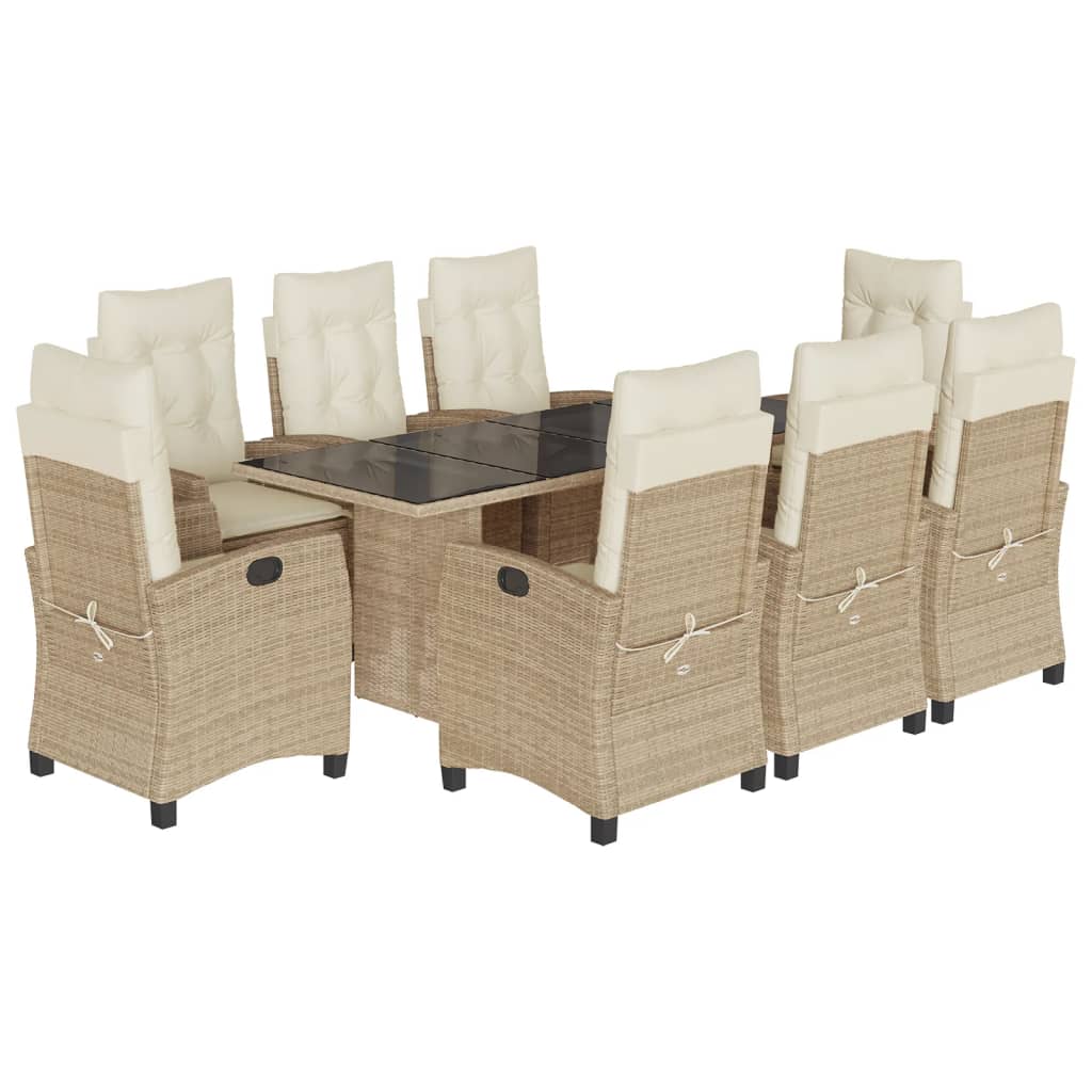 Durable outdoor dining set with tempered glass tabletop and washable cushion covers