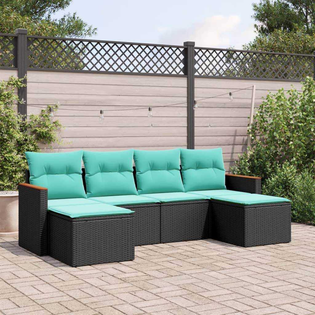 vidaXL 6 Piece Patio Sofa Set with Cushions Black Poly Rattan-0
