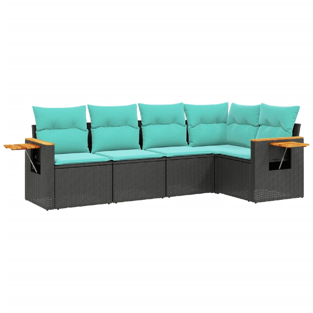 vidaXL 5 Piece Patio Sofa Set with Cushions Black Poly Rattan-1