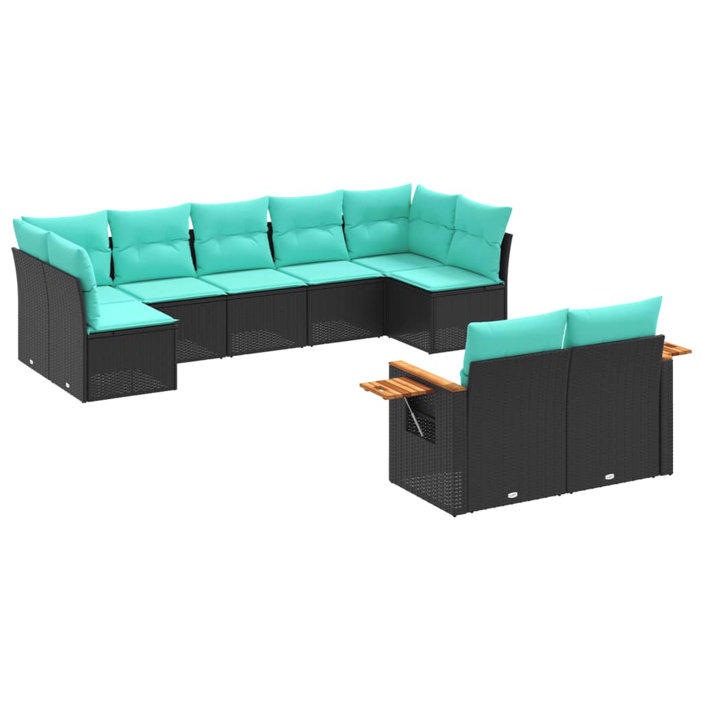 vidaXL 9 Piece Patio Sofa Set with Cushions Black Poly Rattan-1