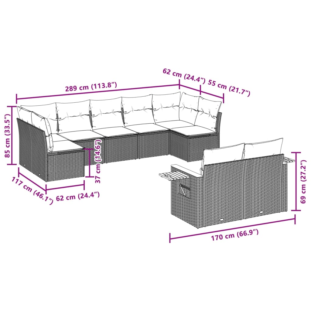 vidaXL 9 Piece Patio Sofa Set with Cushions Black Poly Rattan-2