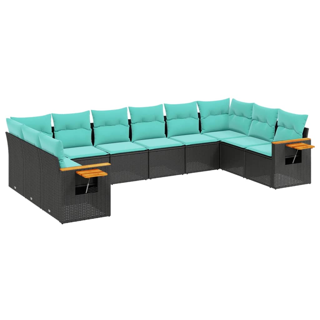 vidaXL 10 Piece Patio Sofa Set with Cushions Black Poly Rattan-1