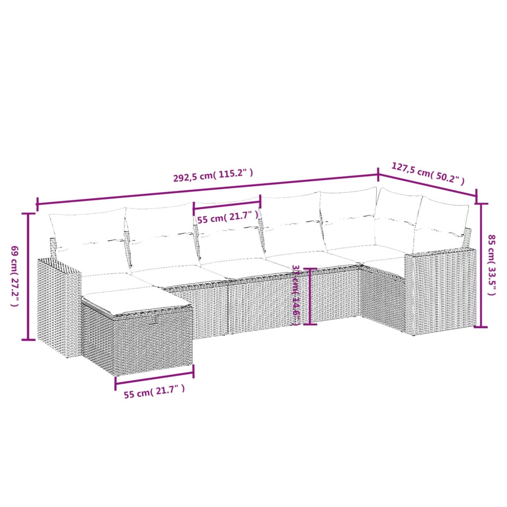 vidaXL 7 Piece Patio Sofa Set with Cushions Black Poly Rattan-1