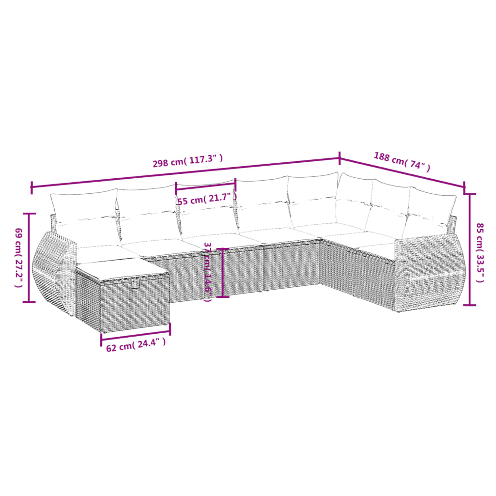vidaXL 8 Piece Patio Sofa Set with Cushions Black Poly Rattan-1