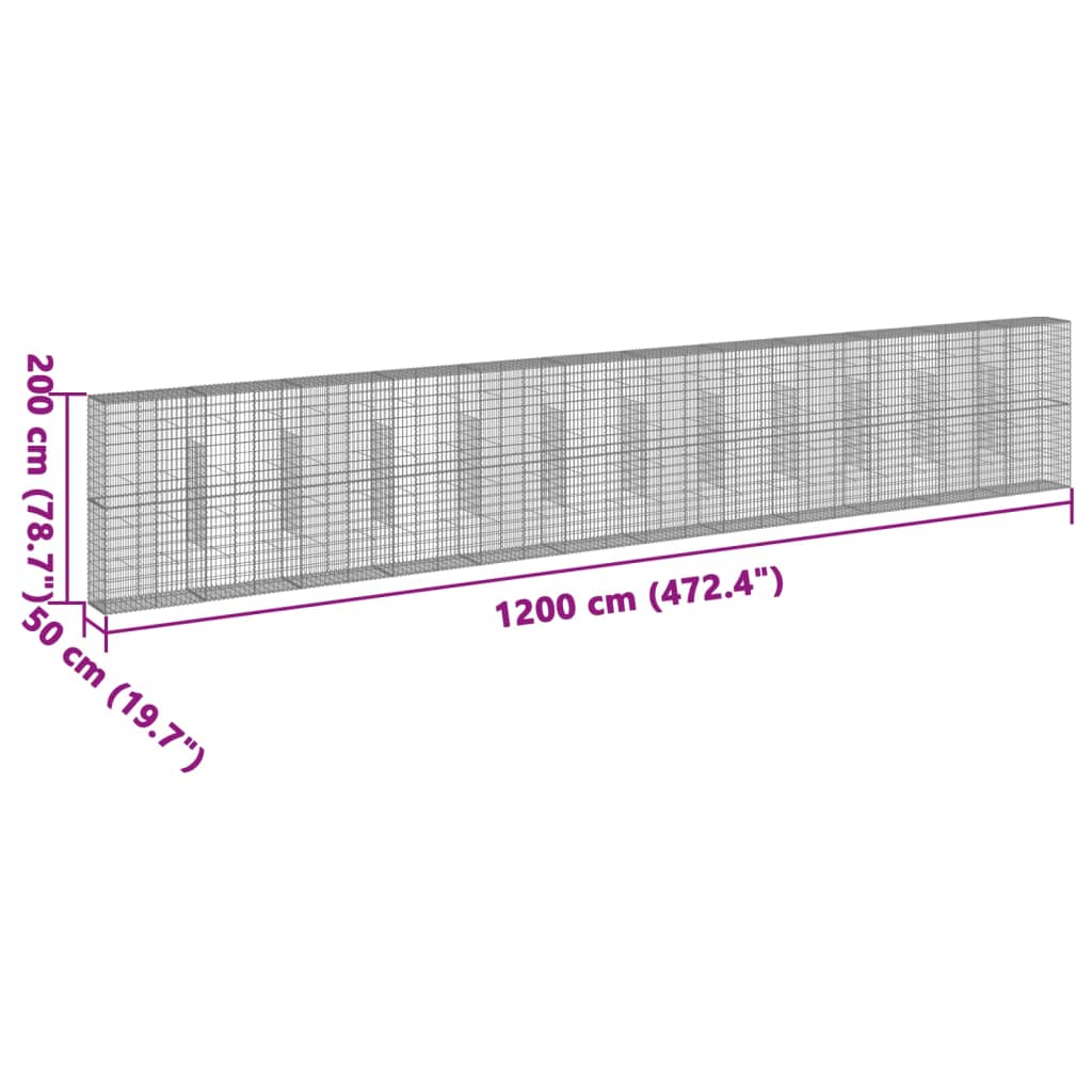 vidaXL Gabion Basket with Cover Stone Cage Retaining Wall Galvanized Iron-3