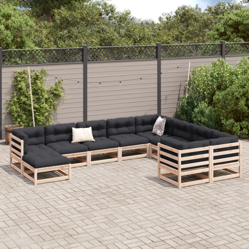 vidaXL 10 Piece Patio Sofa Set with Cushions Solid Wood Pine-2
