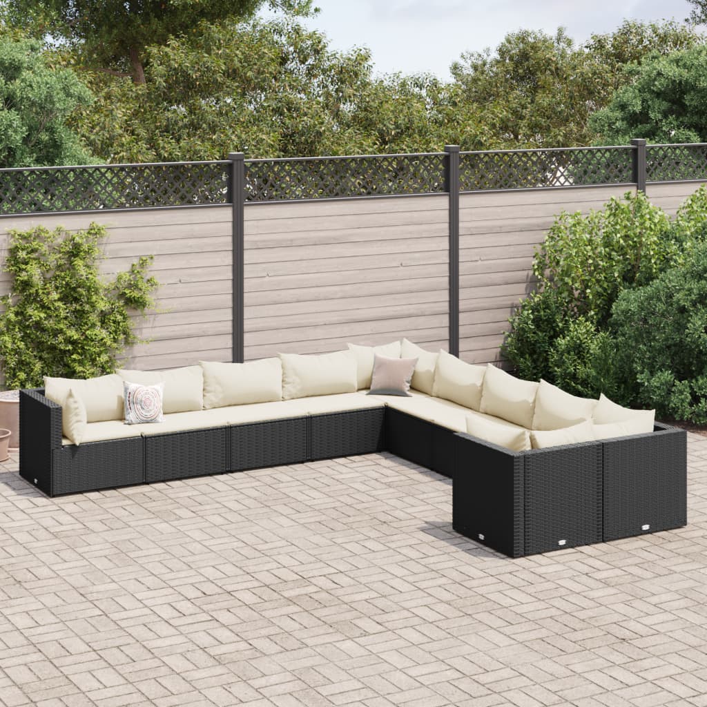 vidaXL 11 Piece Patio Sofa Set with Cushions Black Poly Rattan-9