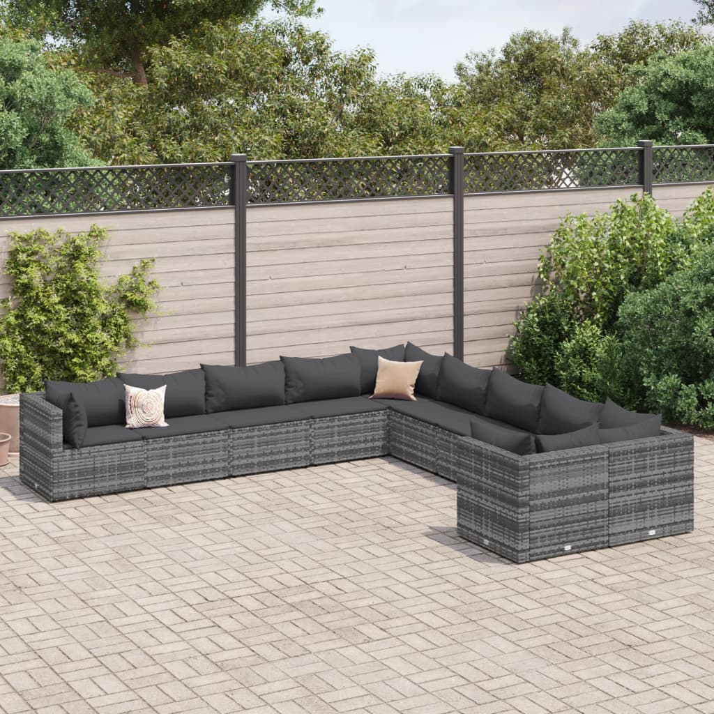 vidaXL 11 Piece Patio Sofa Set with Cushions Black Poly Rattan-14
