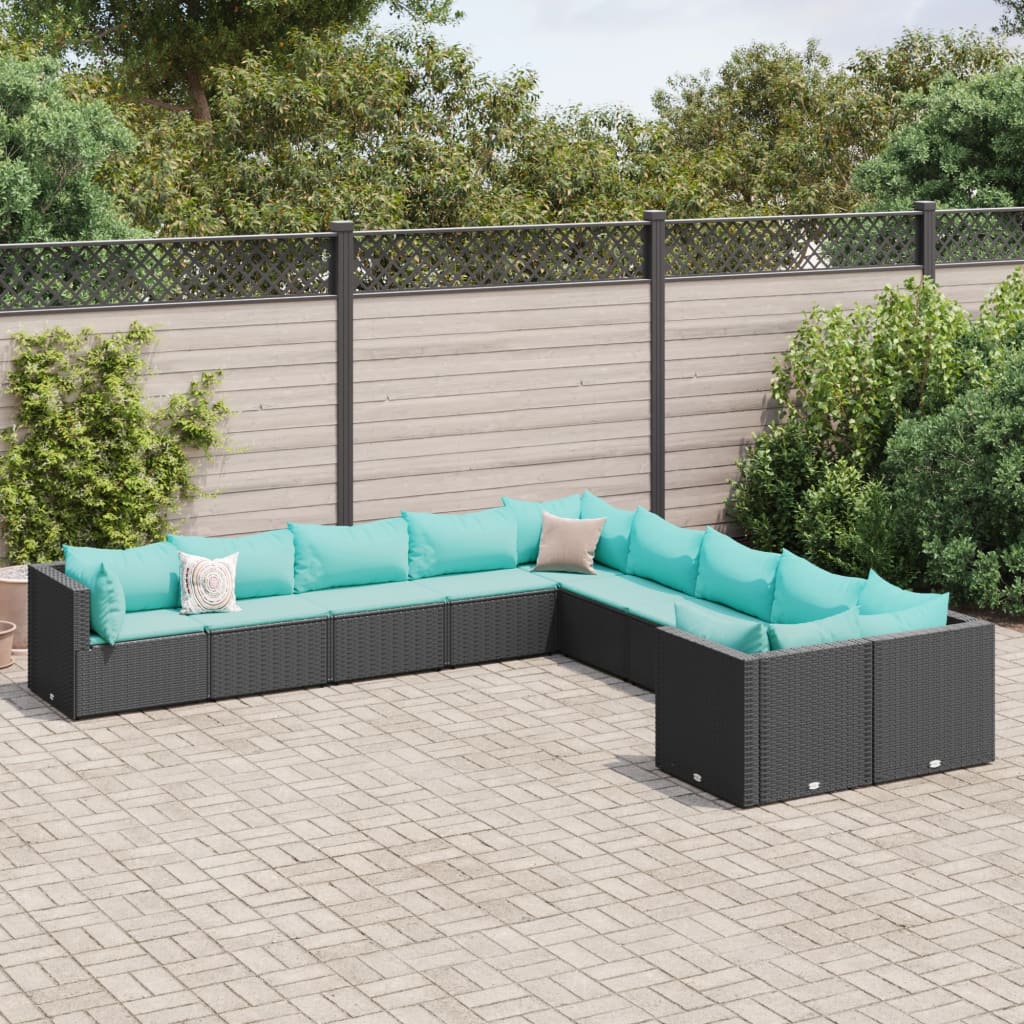 vidaXL 11 Piece Patio Sofa Set with Cushions Black Poly Rattan-8