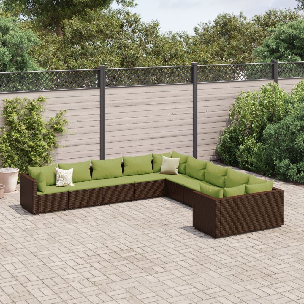 vidaXL 11 Piece Patio Sofa Set with Cushions Black Poly Rattan-13