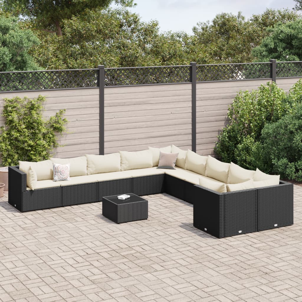 vidaXL 11 Piece Patio Sofa Set with Cushions Black Poly Rattan-4