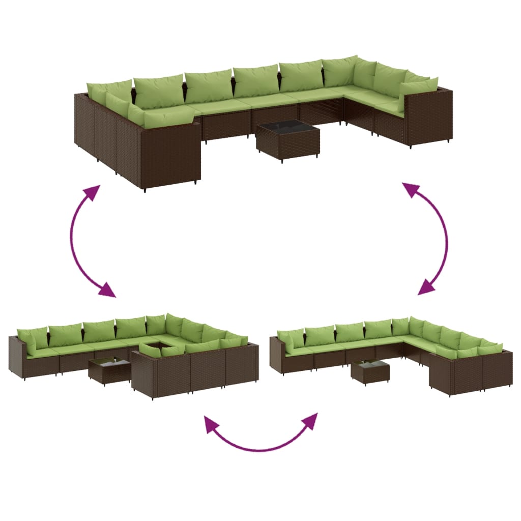vidaXL 11 Piece Patio Sofa Set with Cushions Black Poly Rattan-3