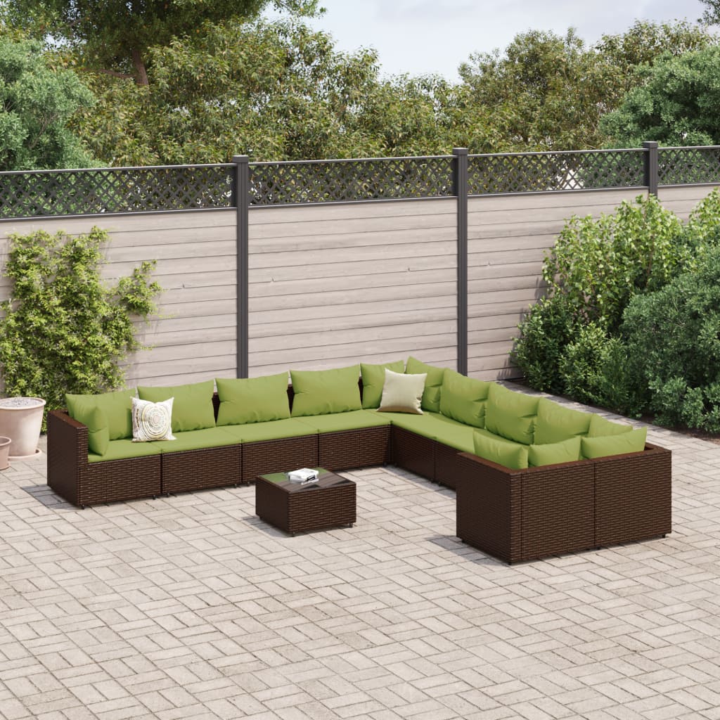 vidaXL 11 Piece Patio Sofa Set with Cushions Black Poly Rattan-12