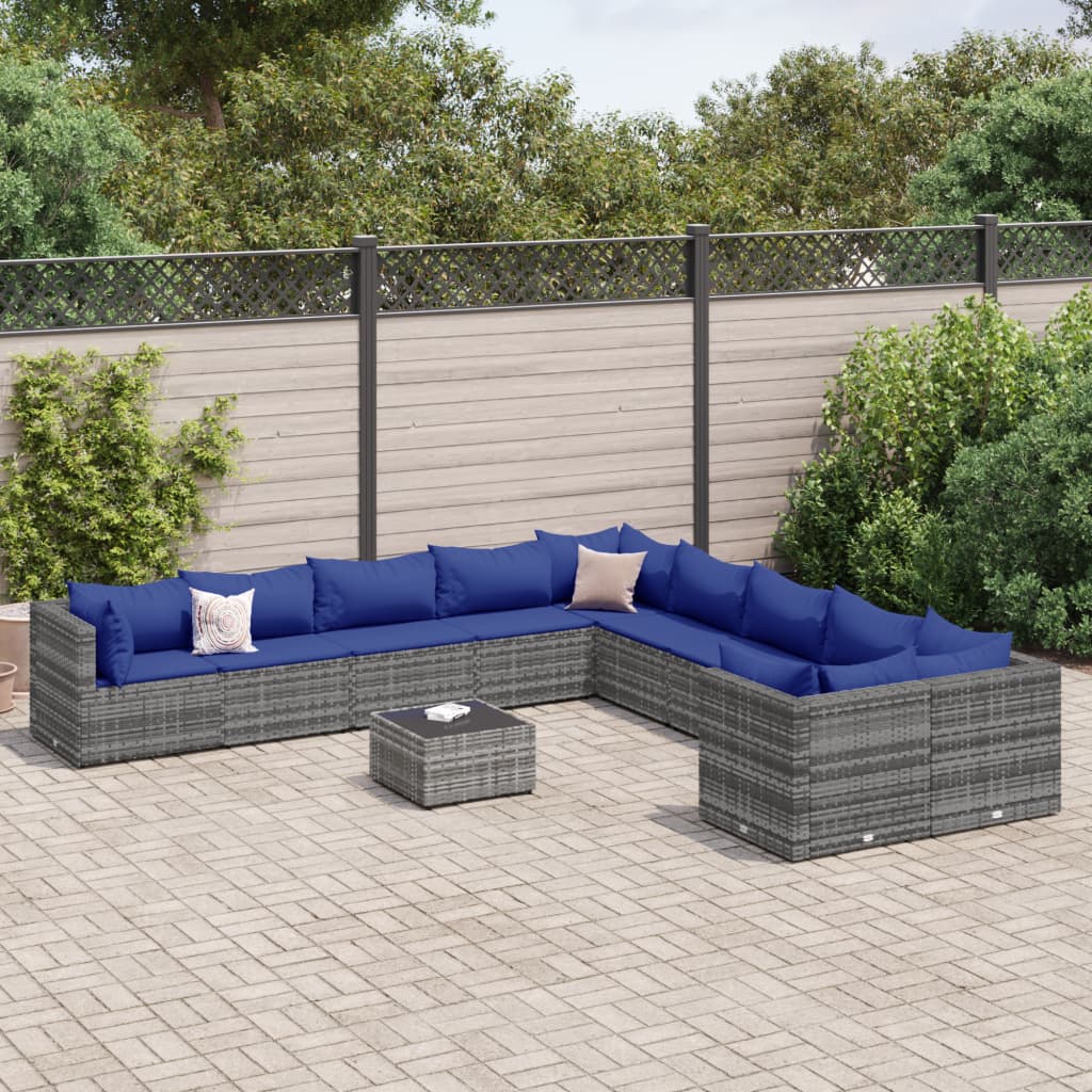 vidaXL 11 Piece Patio Sofa Set with Cushions Black Poly Rattan-15