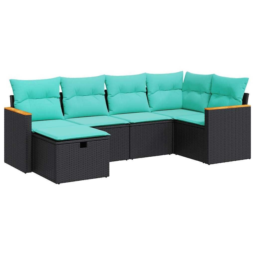 vidaXL 6 Piece Patio Sofa Set with Cushions Black Poly Rattan-1