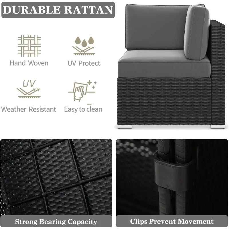 15 Piece Patio Furniture Set with Fire Pit Table, Outdoor Conversation Sets Wicker Rattan Sectional Sofa with Coffee Table