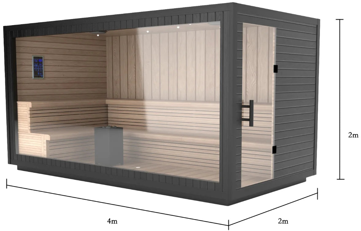Hot Square Outdoor Steam Sauna – 4 Person Custom Solid Wood Garden Sauna (Panoramic Design)