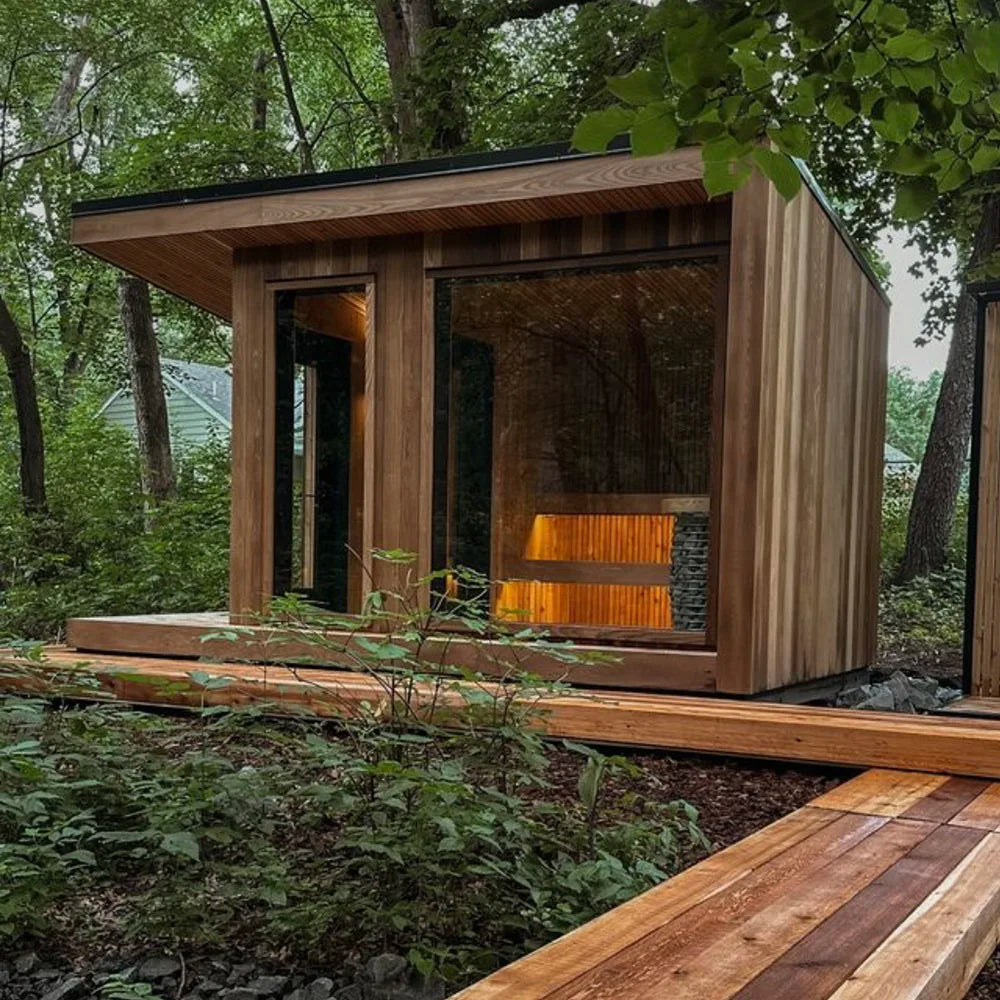 Hot Square Outdoor Steam Sauna – 4 Person Custom Solid Wood Garden Sauna (Panoramic Design)