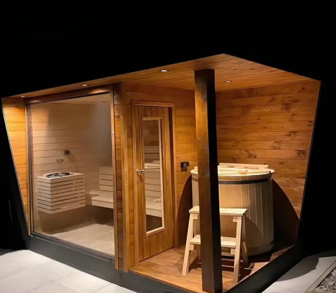 Hot Square Outdoor Steam Sauna – 4 Person Custom Solid Wood Garden Sauna (Panoramic Design)