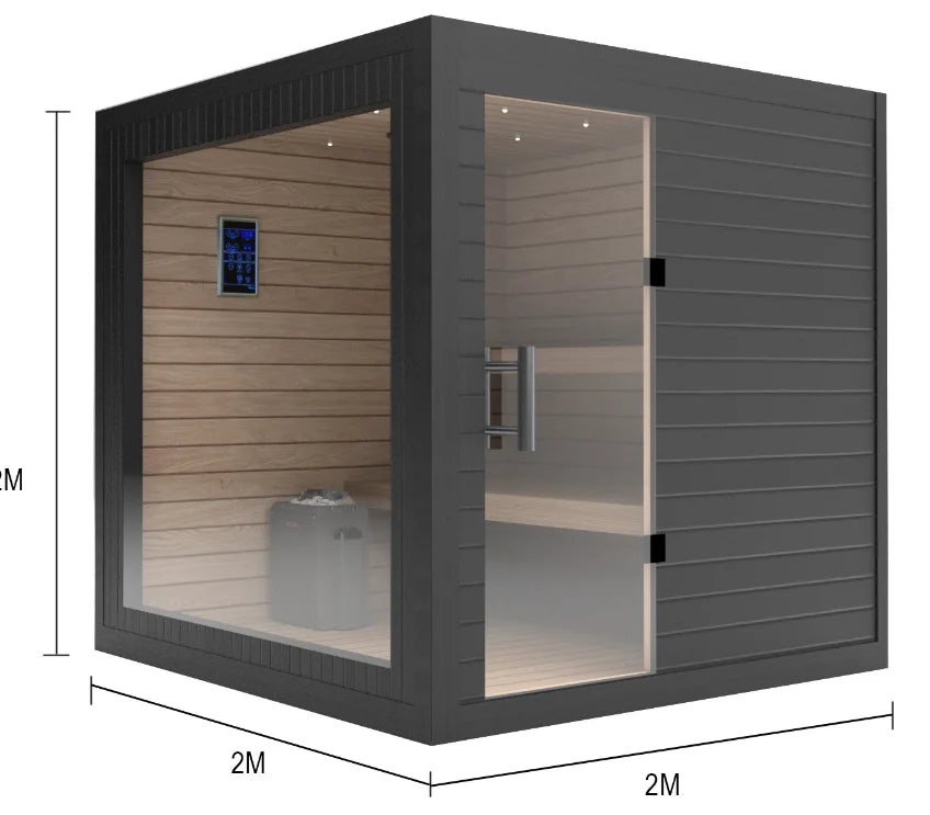 Hot Square Outdoor Steam Sauna – 4 Person Custom Solid Wood Garden Sauna (Panoramic Design)