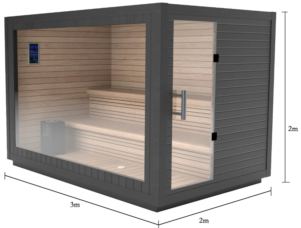 Hot Square Outdoor Steam Sauna – 4 Person Custom Solid Wood Garden Sauna (Panoramic Design)