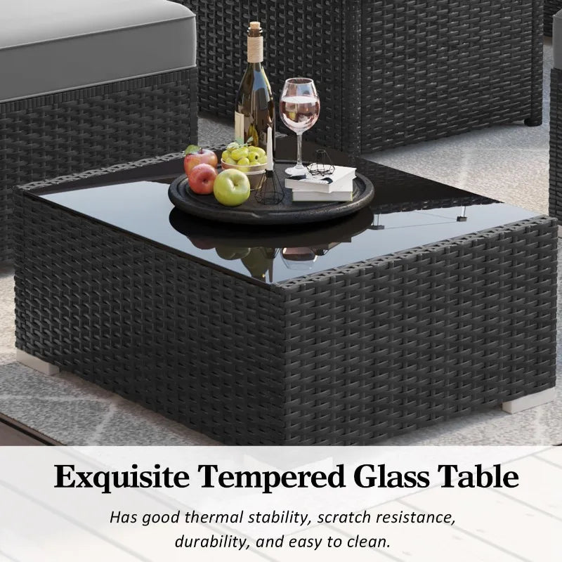 15 Piece Patio Furniture Set with Fire Pit Table, Outdoor Conversation Sets Wicker Rattan Sectional Sofa with Coffee Table