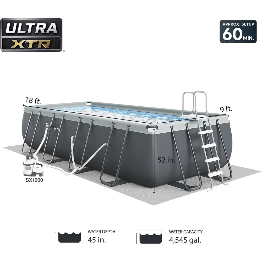 18' x 9' x 52" Ultra XTR Rectangular Frame Swimming Pool Set with Pump - Above Ground Backyard Large Rectangle Pool
