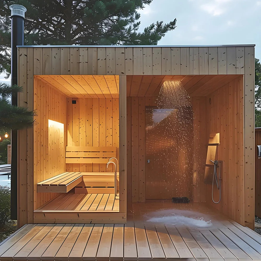Hot Square Outdoor Steam Sauna – 4 Person Custom Solid Wood Garden Sauna (Panoramic Design)