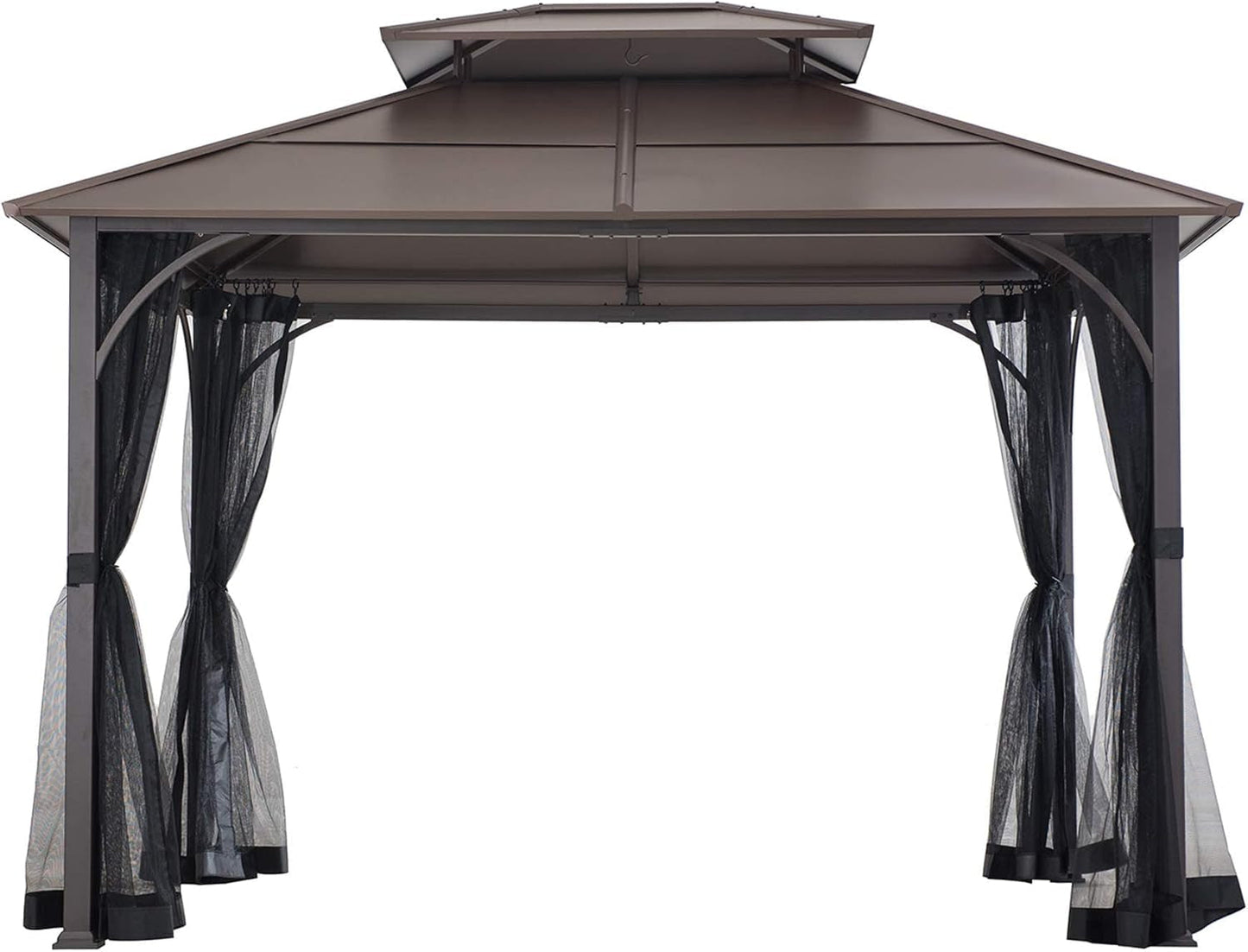 10x12 Hardtop Gazebo Steel Frame Netting Brown-1