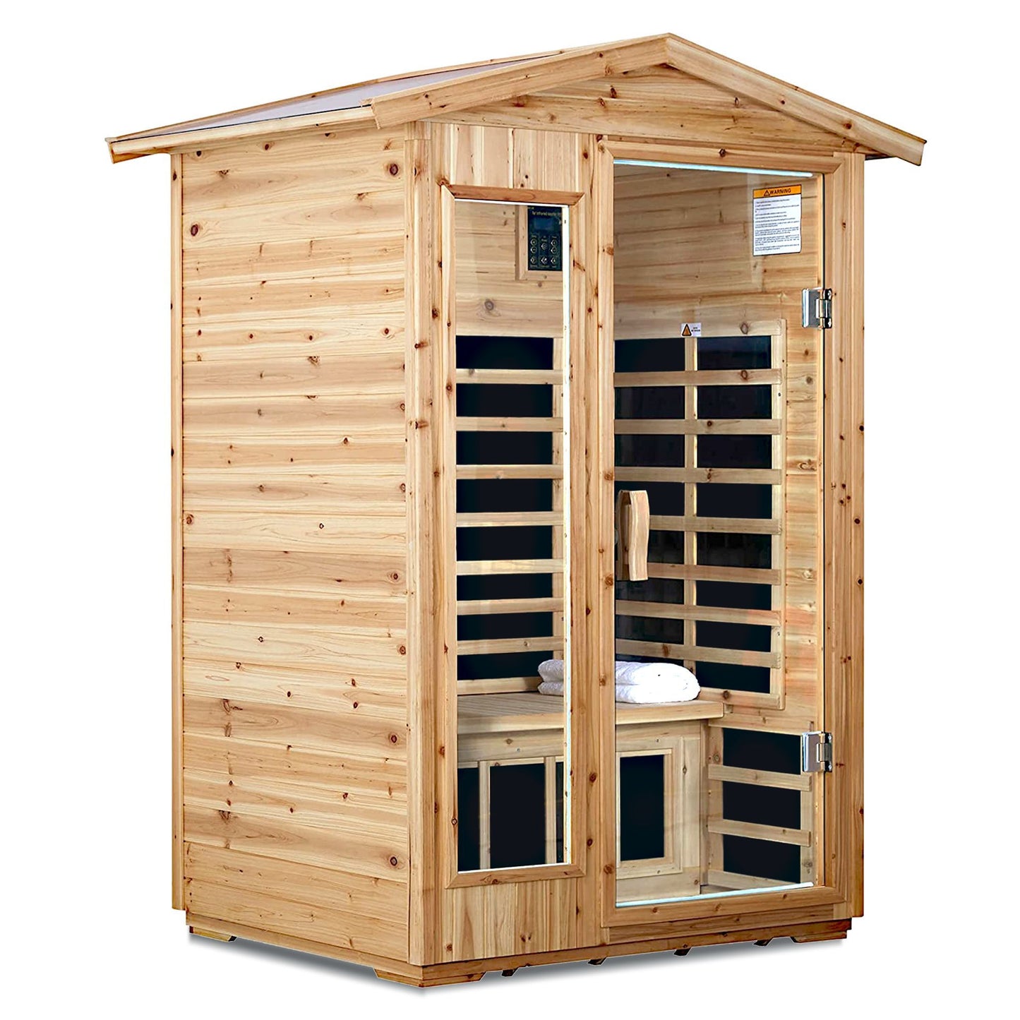 Luxurious outdoor infrared sauna made of solid wood