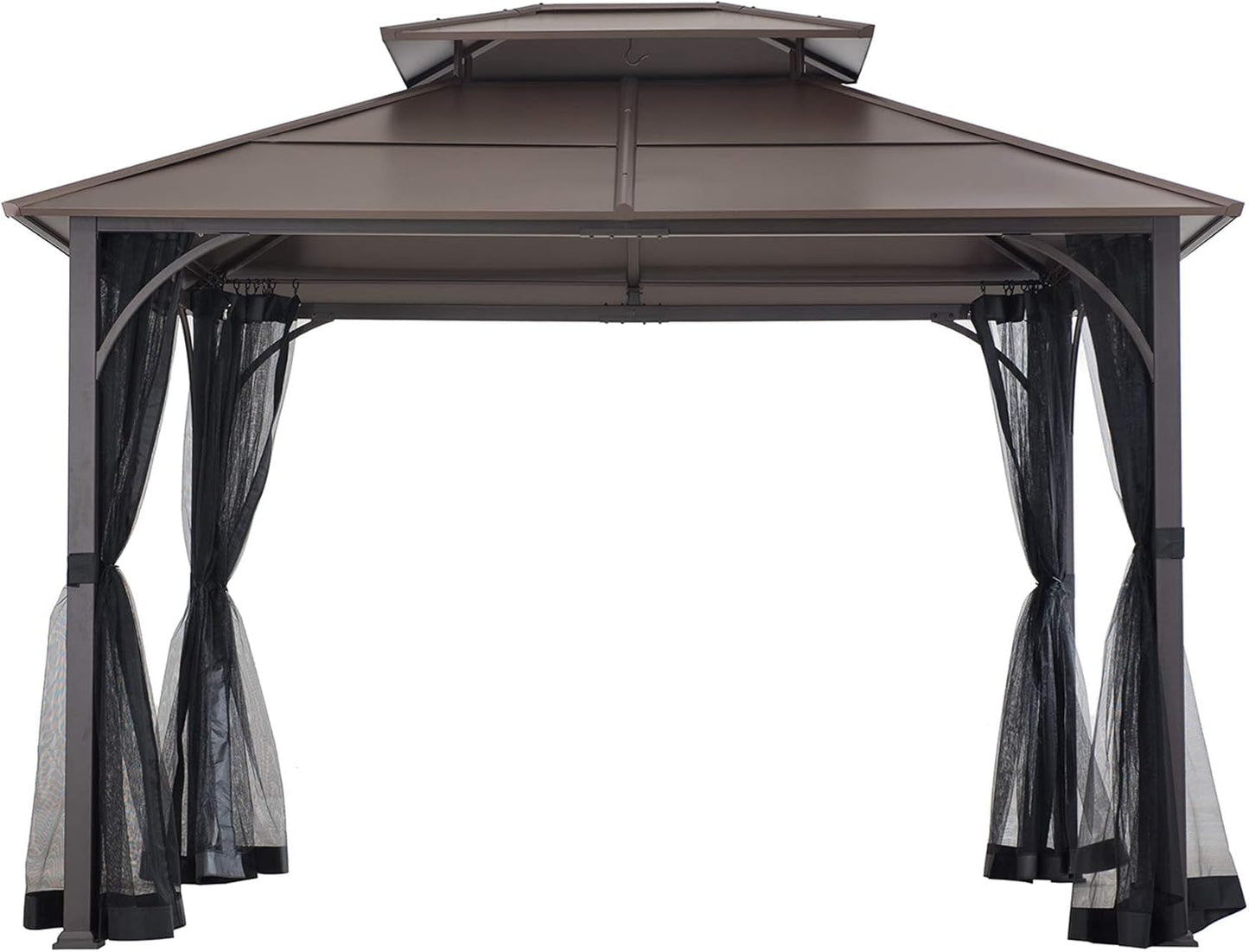 10x12 Hardtop Gazebo Steel Frame Netting Brown-3