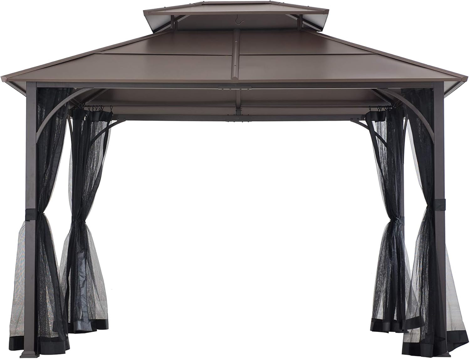 10x12 Hardtop Gazebo Steel Frame Netting Brown-3