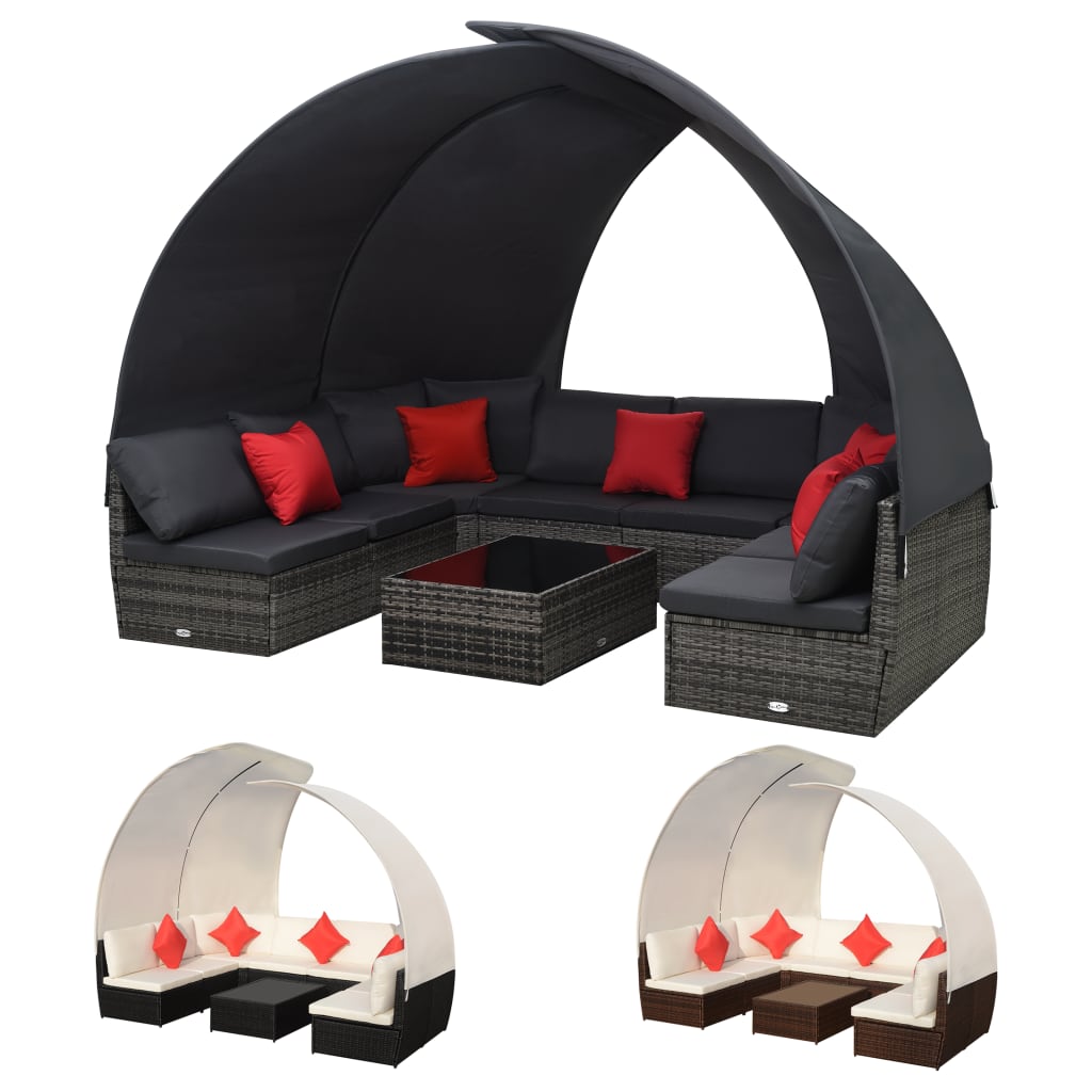 vidaXL Patio Furniture Set 9 Piece Sectional Sofa with Coffee Table Rattan-6