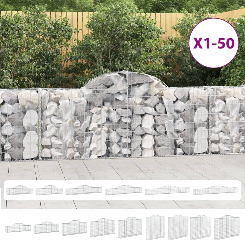 vidaXL Arched Gabion Baskets 5 pcs 157.5"x19.7"x39.4"/47.2" Galvanized Iron-1